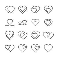 conjunto de ícones de linha coleção de corações vetor