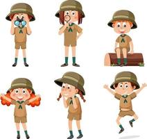 conjunto de personagem de desenho animado em roupa de acampamento vetor