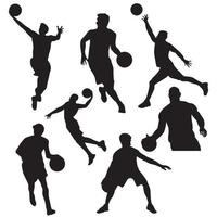 silhuetas de jogadores de basquete, conjunto de jogadores de basquete vetor