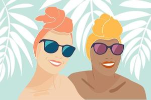 selfie de verão felizes sorrindo namoradas com turbantes vetor