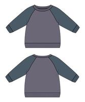 modelo de ilustração vetorial de esboço plano de moda técnica de moletom raglan manga longa para mulheres e senhoras vetor