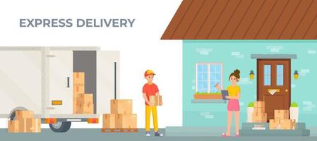 ilustração em vetor do conceito de entrega expressa. o correio entrega o pedido.