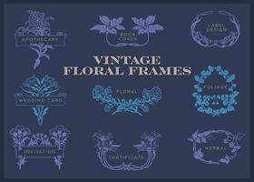 quadros florais e folhagens vintage. elementos de design para produtos à base de plantas, menus, folhetos, capas de livros, design de embalagens, convites, cartões de casamento, rótulos. vetor