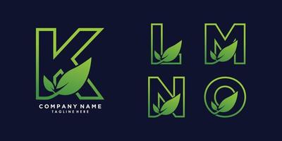 letra k,l,m,n,o design de logotipo com vetor premium de conceito criativo de folha