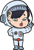 mulher astronauta dos desenhos animados vetor