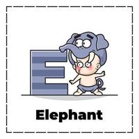 personagem de desenho animado bonito da letra inicial e com bebê vestindo fantasia de elefante vetor