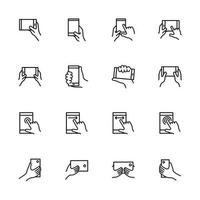 conjunto de ícones de linha de instrução de tela sensível ao toque de telefone inteligente. vetor