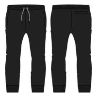 calça de moletom de tecido de lã jogger geral técnica de moda plana esboço ilustração vetorial modelo frente, vistas traseiras. vestuário design de vestuário mock up cad. vetor