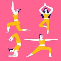 conjunto de pose de exercícios de ioga colorido vetor