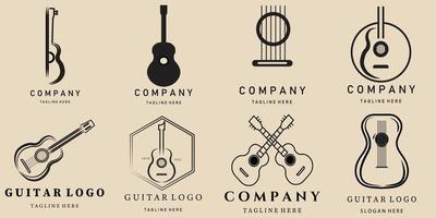 definir logotipo, ícone e símbolo de arte de linha de guitarra, com design de ilustração vetorial de emblema vetor