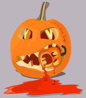ilustração e vetor, monstro de abóbora de halloween, mordendo pequena abóbora, feliz dia das bruxas vetor