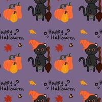 gato kawaii de halloween com padrão perfeito de vetor de fantasia