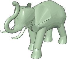 Modelo 3D de elefante, ilustração, vetor em fundo branco.