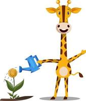 girafa regando plantas, ilustração, vetor em fundo branco.