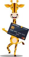 girafa com cartão de débito, ilustração, vetor em fundo branco.