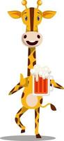 girafa com cerveja, ilustração, vetor em fundo branco.