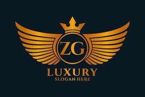 luxo royal wing letter zg crest gold color logo vector, logotipo da vitória, logotipo da crista, logotipo da asa, modelo de logotipo vetorial. vetor
