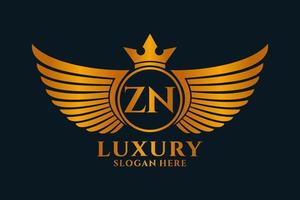 luxo royal wing letter zn crest gold color logo vector, logotipo da vitória, logotipo da crista, logotipo da asa, modelo de logotipo vetorial. vetor