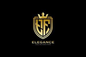 logotipo de monograma de luxo elegante tf inicial ou modelo de crachá com pergaminhos e coroa real - perfeito para projetos de marca luxuosos vetor