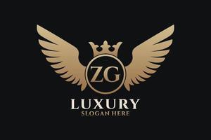 luxo royal wing letter zg crest gold color logo vector, logotipo da vitória, logotipo da crista, logotipo da asa, modelo de logotipo vetorial. vetor