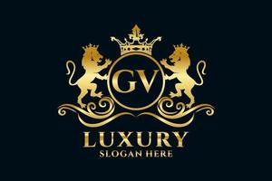 modelo de logotipo de luxo real de leão de carta gv inicial em arte vetorial para projetos de marca luxuosos e outras ilustrações vetoriais. vetor