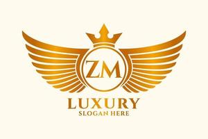 luxo royal wing letter zm crest gold color logo vector, logotipo da vitória, logotipo da crista, logotipo da asa, modelo de logotipo vetorial. vetor
