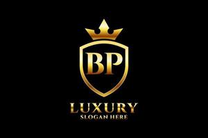 logotipo de monograma de luxo elegante inicial bp ou modelo de crachá com pergaminhos e coroa real - perfeito para projetos de marca luxuosos vetor