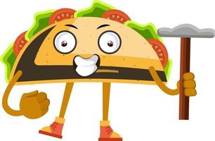 taco com martelo, ilustração, vetor em fundo branco.