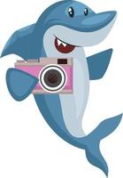 tubarão com câmera, ilustração, vetor em fundo branco.
