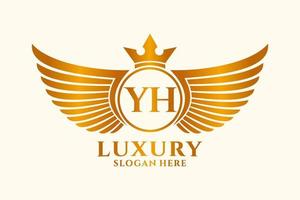 luxo royal wing letter yh crest gold color logo vector, logotipo da vitória, logotipo da crista, logotipo da asa, modelo de logotipo vetorial. vetor