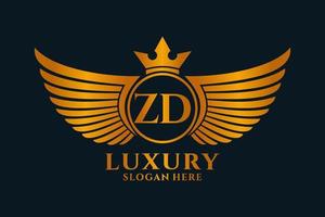 luxo royal wing letter zd crest gold color logo vector, logotipo da vitória, logotipo da crista, logotipo da asa, modelo de logotipo vetorial. vetor