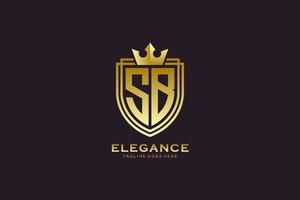 logotipo de monograma de luxo elegante inicial sb ou modelo de crachá com pergaminhos e coroa real - perfeito para projetos de marca luxuosos vetor