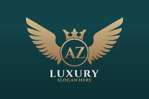 luxo royal wing letter az crest gold color logo vector, vitória logo, crista logo, asa logo, modelo de logotipo vetorial. vetor