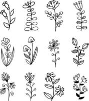 listras doodle flor e folha à mão livre desenho vetor de esboço. estilo simples