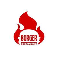 ilustração de um hambúrguer dentro de uma chama. para restaurante de hambúrguer ou qualquer negócio relacionado a hambúrguer. vetor