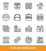 fast-food e bebida linha conjunto de ícones vetor