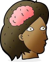 cabeça feminina de desenho animado com símbolo do cérebro vetor