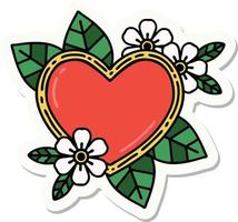 adesivo de tatuagem em estilo tradicional de um coração botânico vetor