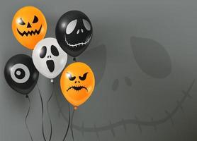 balão de halloween em fundo escuro com padrão de halloween. vetor