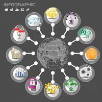 gráfico de globo com infográfico circular com ícones vetor