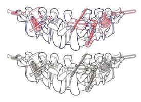 grupo de contorno de músicos de instrumentos de músicos de orquestra vetor