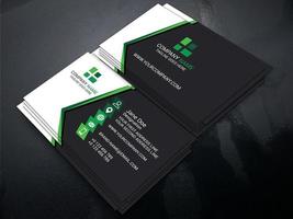 cartão de visita angular preto, branco e verde corporativo vetor