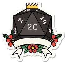 adesivo de uma rolagem de dados d20 natural de 20 acertos críticos vetor