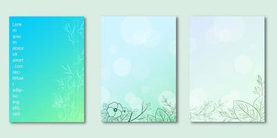 conjunto de capa de gradiente azul de design botânico vetor