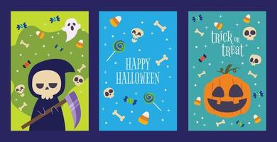 coleção de cartão de halloween desenhada à mão vetor