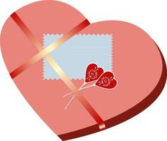 caixa em forma de coração rosa com fita e cartão de dia dos namorados com rabiscos vetor