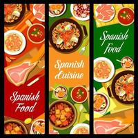 cozinha espanhola frutos do mar e banners de refeição de carne vetor