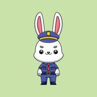 bonito coelho da polícia dos desenhos animados doodle arte conceito desenhado à mão vetor ilustração do ícone kawaii