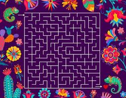 labirinto jogo de labirinto com camaleão mexicano, flor vetor