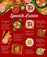 modelo de página de menu de restaurante de cozinha espanhola vetor